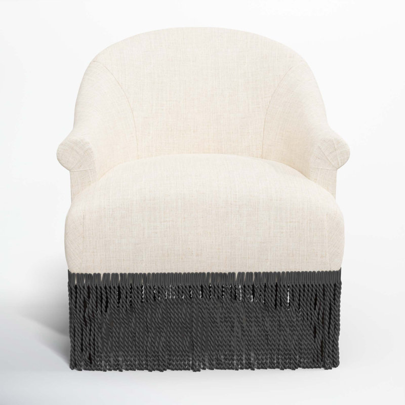 Fauteuil à oreilles Callie, Noir, Lin classique talc