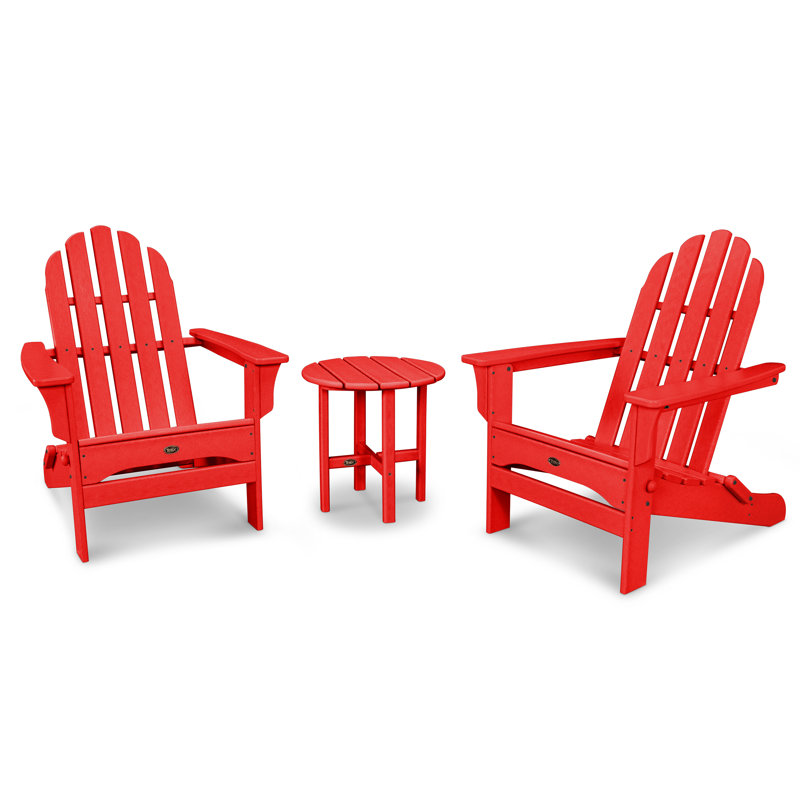 TREX Outdoors Cape Cod Folding Adirondack Set with Side Table, Sunset Red