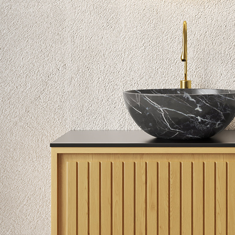 Meuble-lavabo mural en chêne clair de 30 pouces avec lavabo en pierre noire