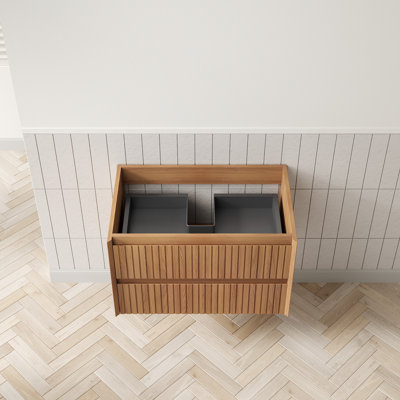 Armoire murale Tilley 30 po avec 2 tiroirs, sans comptoir ni lavabo, sans robinet ni drain, préassemblée, couleur grain de bois de chêne brun