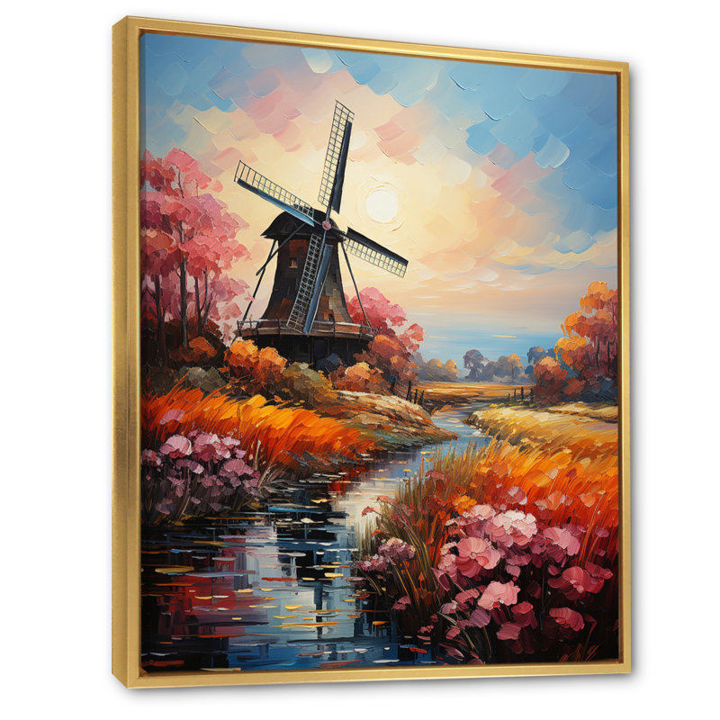 Chimel " Mill Wind Eternal Rotation ", 32" H x 16" W x 1" D, Gold Floater Framed
