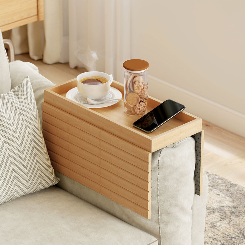 Plateau pliable pour accoudoirs de canapé, plateau en bambou pour boissons naturelles