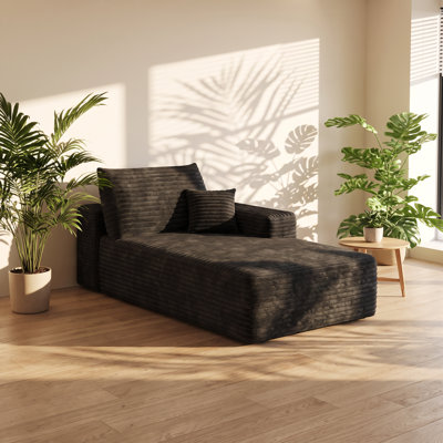 Canapé-lit méridienne en velours côtelé avec accoudoir droit, dimensions : 175 cm (L) x 95 cm (P) x 62 cm (H).