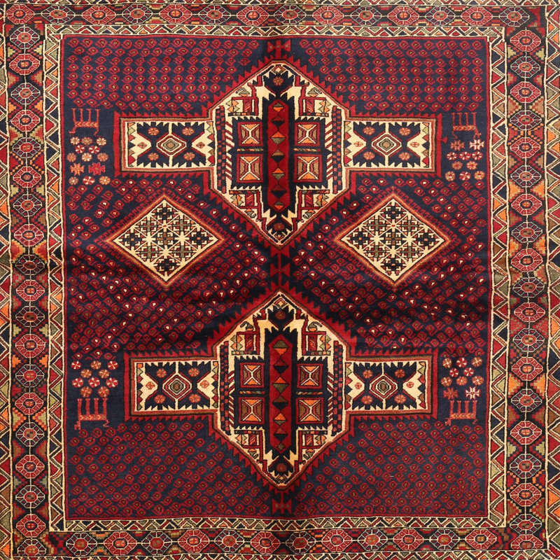 Tapis rouge / beige Southwestern, Carré 4 pi
