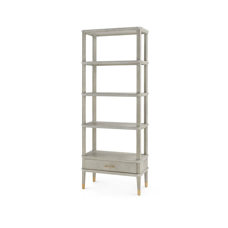 Bertram Solid Wood Etagere Bookcase, Gray