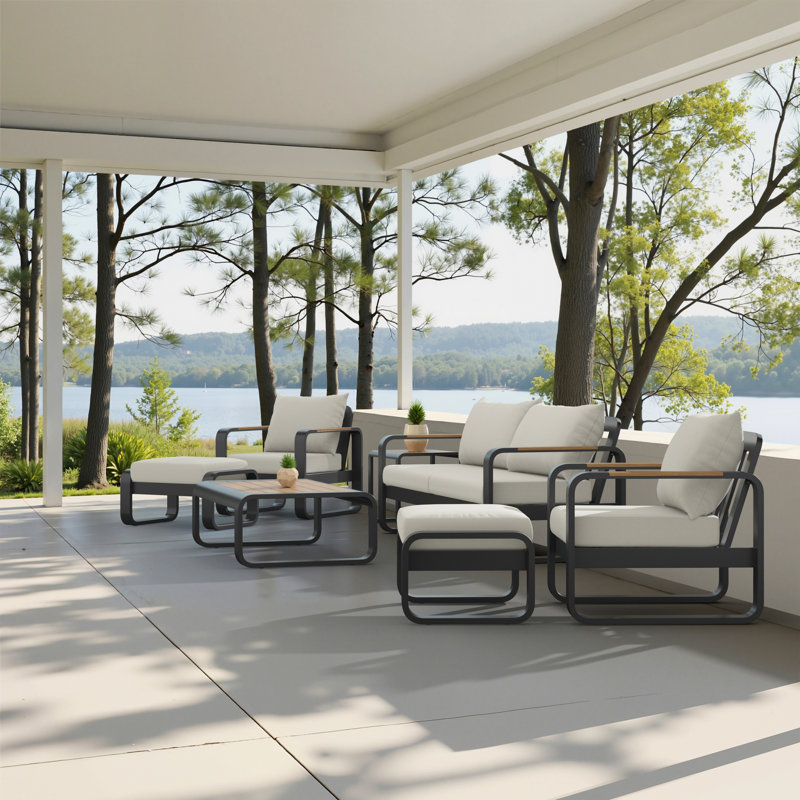 Andes 7-Piece Sunbrella® Outdoor Patio Seating Set - Bliss Linen, Bliss Linen