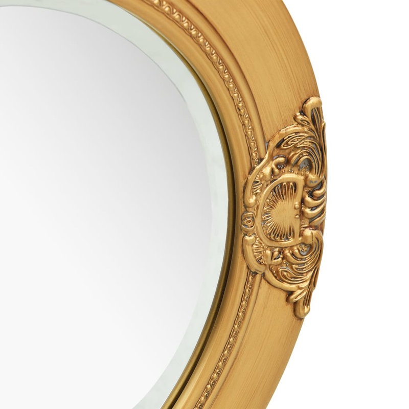 Gioia Wood Round Wall Mirror, Gold