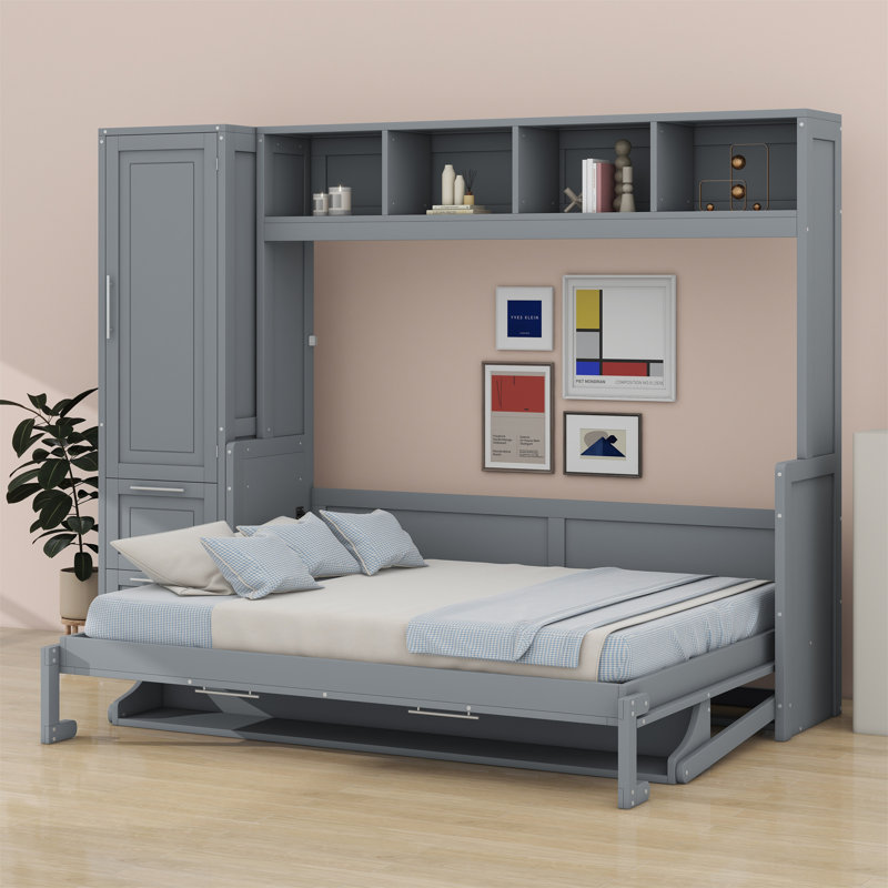 Lit escamotable Murphy avec placard et tiroirs, Gris