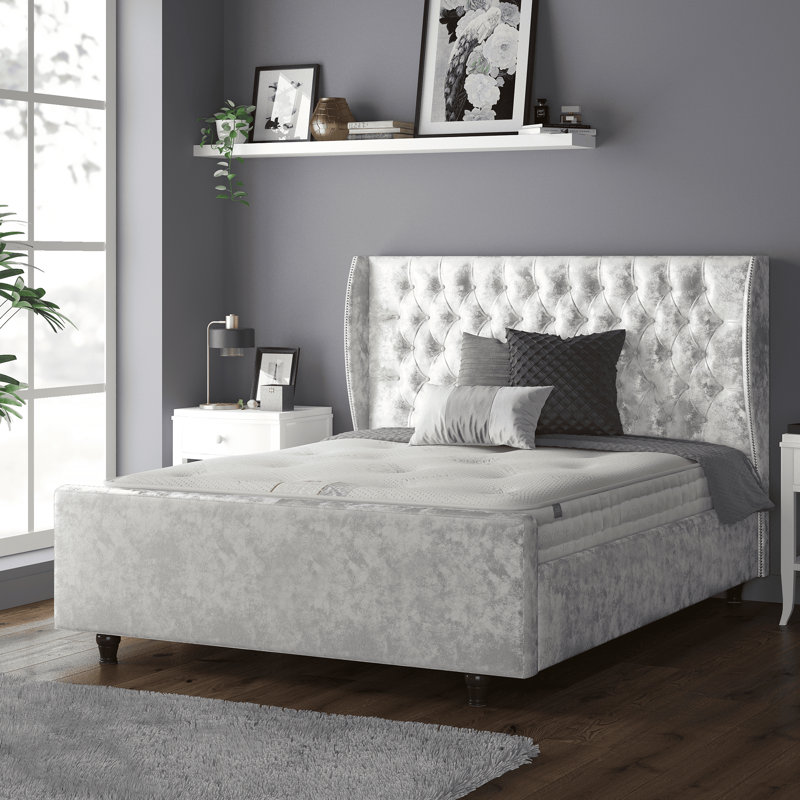 Barthel Upholstered Bed, Double (4'6), Silver