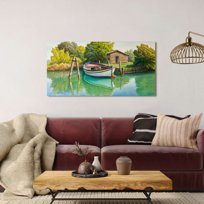 Boat on the River 1 Piece Wrapped Canvas Wall Art