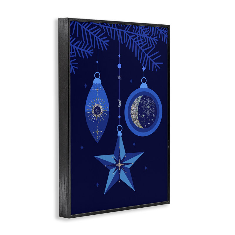 «Blue Holiday Ornaments», estampe numérique encadrée par Victoria Barnes, Giclée encadrée noir minuit, H 18 po x l 12 po
