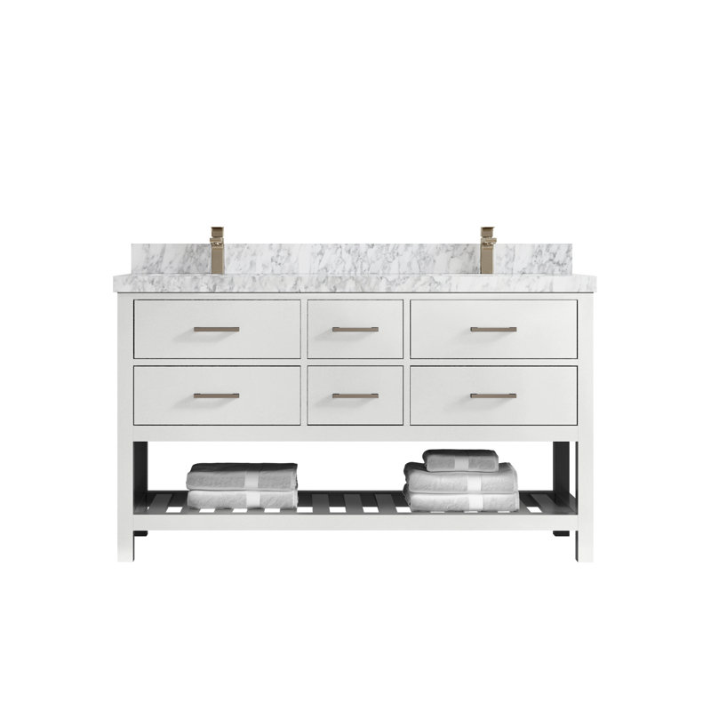 Parker 60'' Double Bathroom Vanity with Top, Carrara Marble