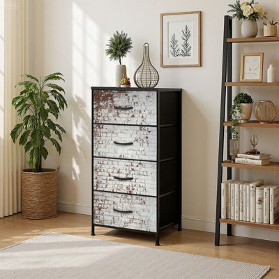 4 Drawer Vertical Storage Dresser old vintage with Fabric Pull Drawers by Ebern Designs