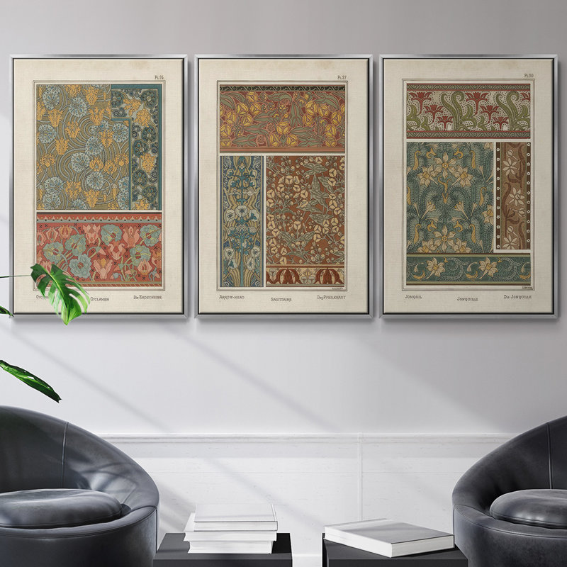 Ensemble de 3 toiles tendues Botanical Array VIFramed Premium Gallery, Argent, H 40 po x l 78 po