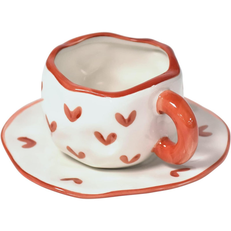 Irregular ceramic cup with dish