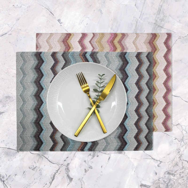 Morice Polyester Chevron / Zig Zag Rectangle Placemat, Blue/Grey/Pink
