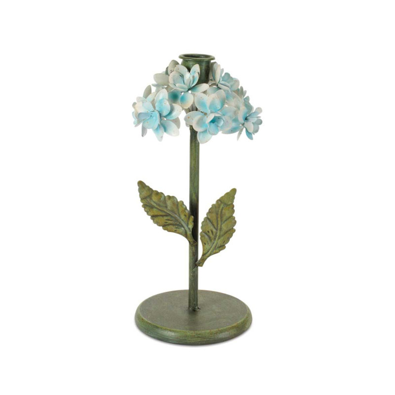 Sculpted Metal Hydrangea Taper Candle Holder (Set of 2)