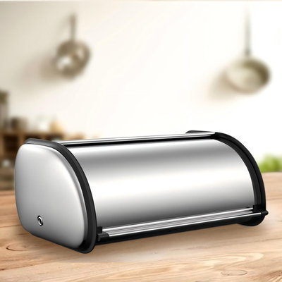Boîte à pain pour comptoir de cuisine, corbeille à pain en acier inoxydable, support de rangement pour pain argenté avec couvercle, garde-pain de grande capacité, 17 po x 11 po x 7 po