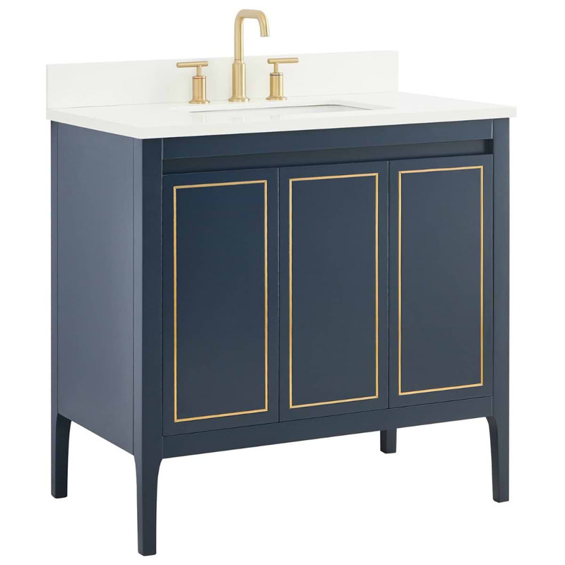 Province 36" Freestanding Standard Single Bathroom Vanity with Top, Navy, Gold