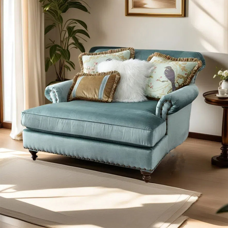Chaise longue en flanelle élégante et décontractée, Bleu lac