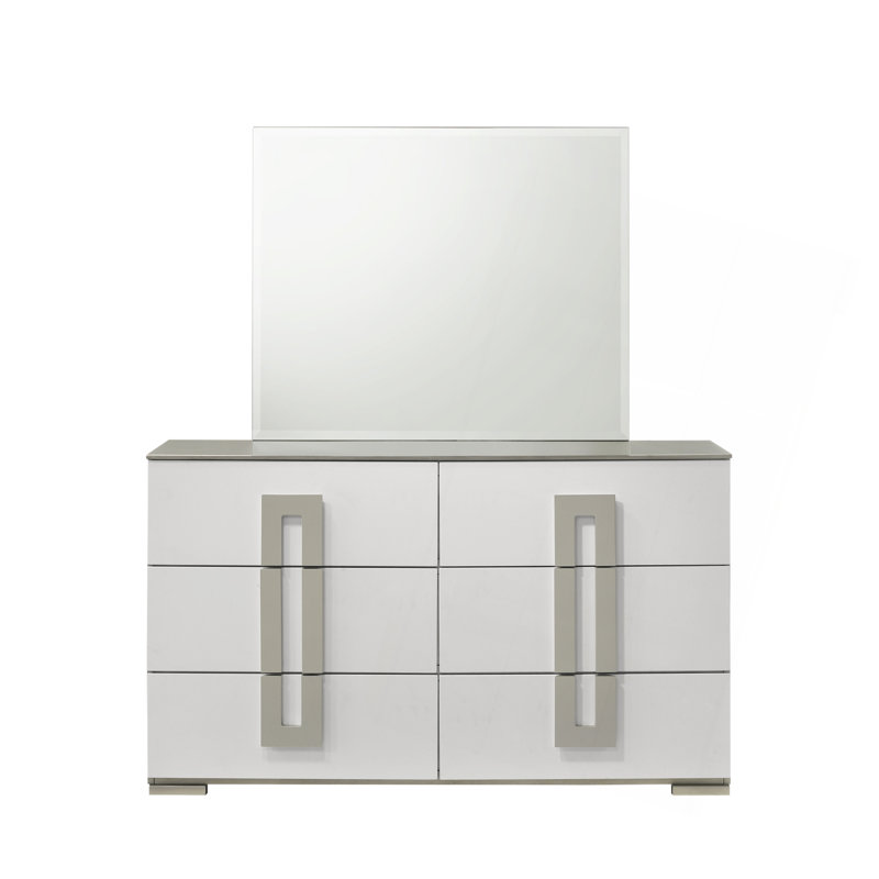 Miroir de style contemporain en bois blanc. (INCLUT LE MIROIR SEULEMENT)