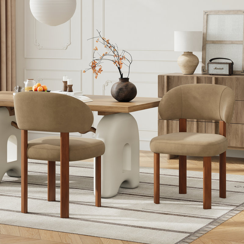 Chaise rembourrée moderne avec dossier incurvé, Kaki