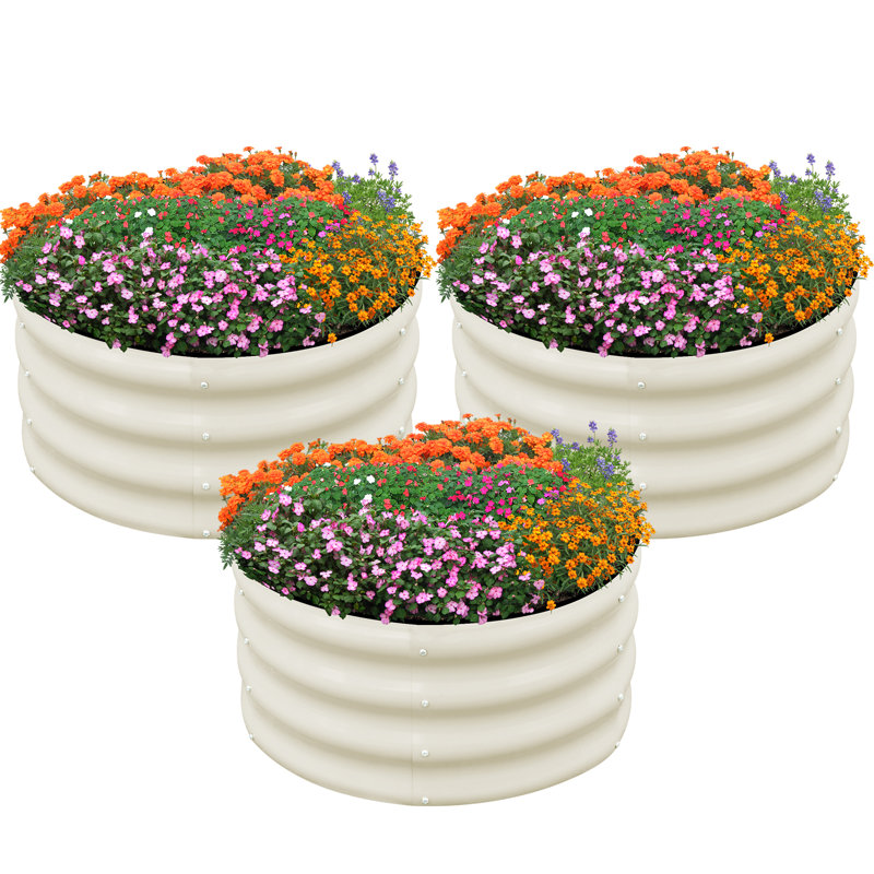 White Round Galvanized Metal Raised Garden Bed Kit, 3-Pack