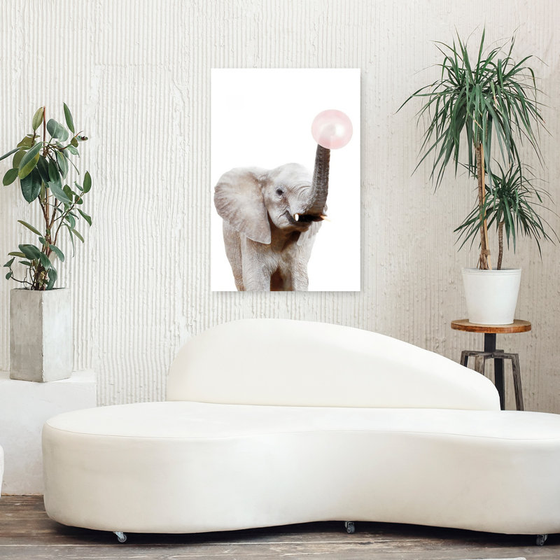Art mural contemporain Bubblegum Elephant, H 36 po x l 24 po