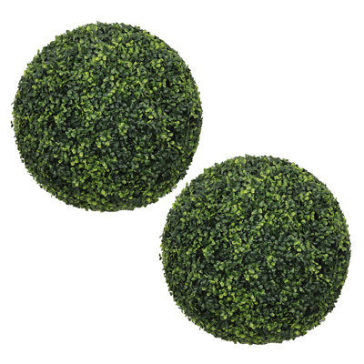 18,5 po boules topiaires artificielles foncées en fausse buis décoratives sphères vertes pour la décoration de jardinière de patio, 2 pièces / ensemble
