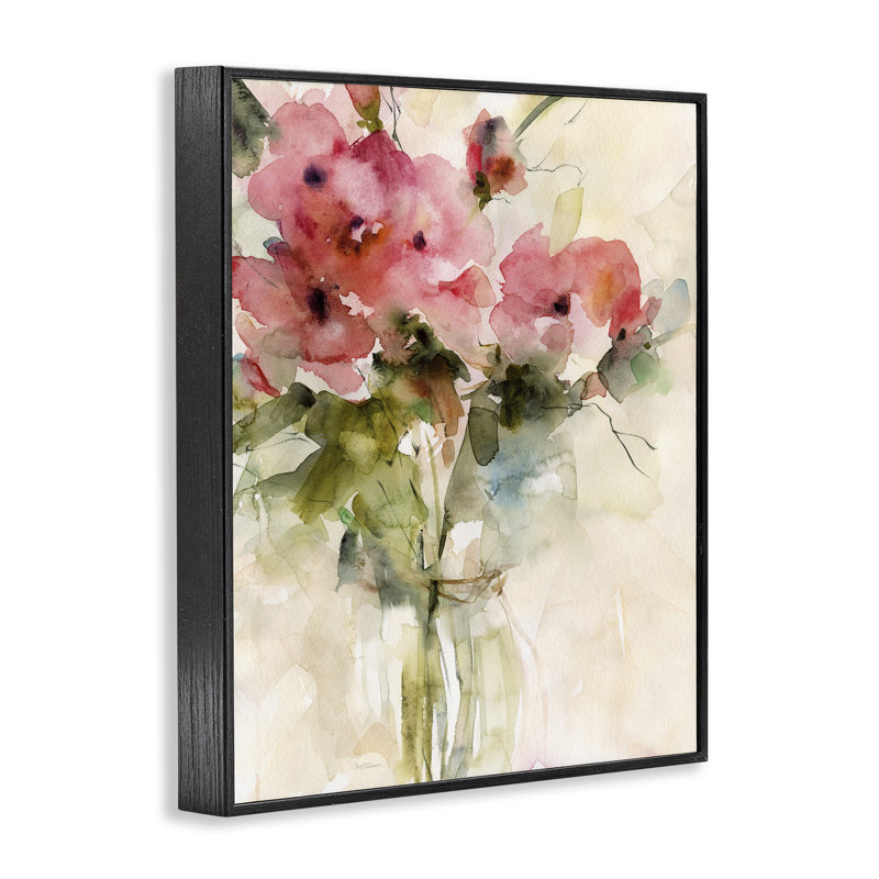 Giclée encadrée abstraite, bouquet de roses, design par Carol Robinson, H 14 po x l 11 po, Giclée encadrée noir minuit