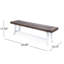 Banc en bois avec finition sablée brun foncé et métal rustique blanc, largeur de 63 po pour l'extérieur, structure en métal