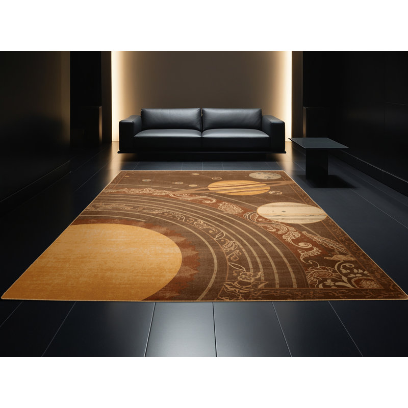 Tapis oriental moelleux et moelleux à motif oriental classique du système solaire brun - reliure brun clair, 3 X 5