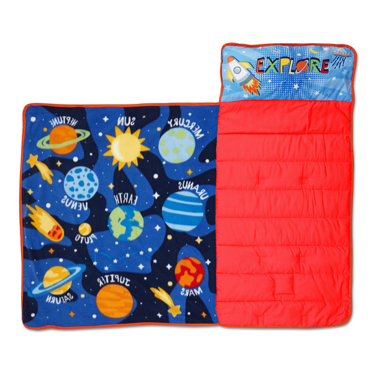  Planets Outer Space Toddler Nap Mat - Includes Attached Pillow and Fleece Blanket