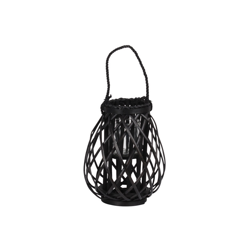 Lanterne ronde en bambou bellied, H 13 po x l 9,5 po x P 9,5 po, Noir