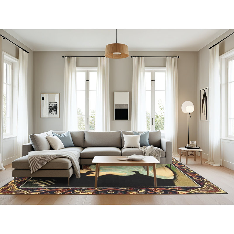 Tapis traditionnel noir / bleu / vert, Rectangle 8 pi x 10 pi
