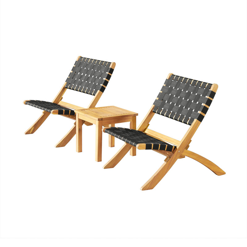 Barre 3-Piece Acacia Wood and Black Woven Outdoor Bistro Set