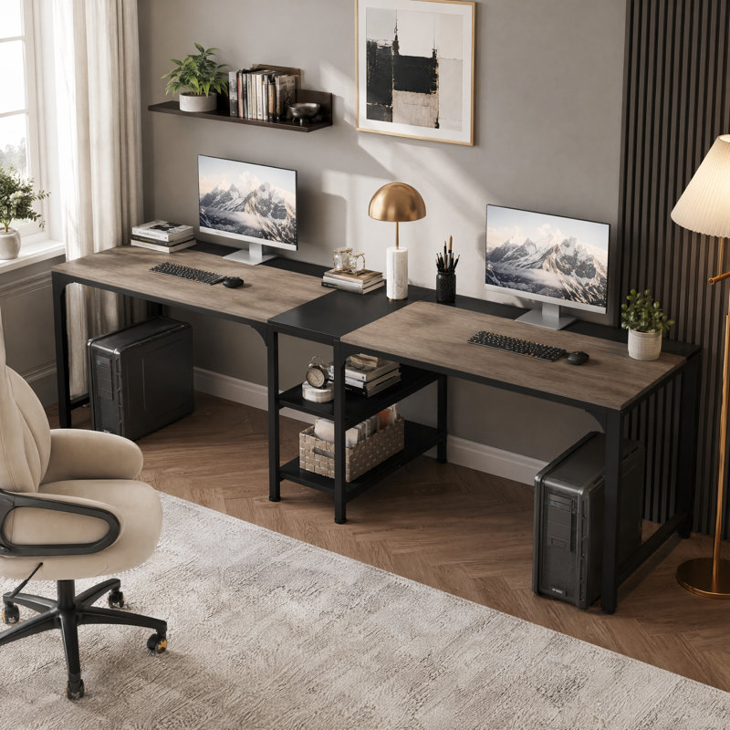 Zina 90.55'' W Rectangle Double Computer Desk, Black/Gray