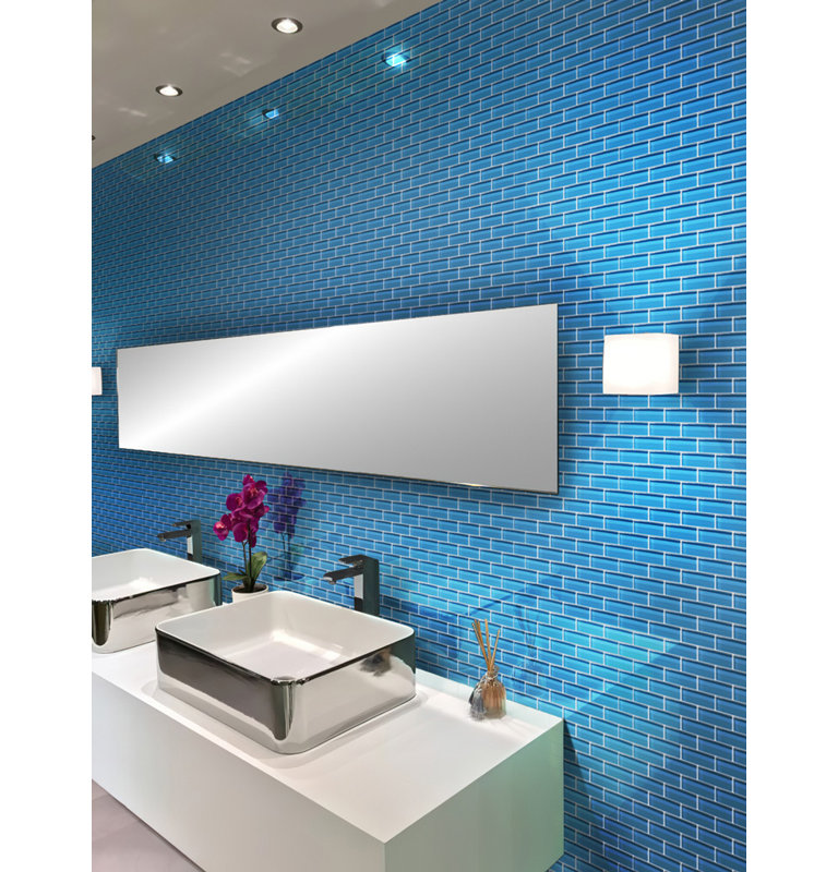 11.9"X 11.9" Polished Glass Brick Tile, Sky Blue