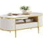 Table basse 48 po moderne cannelée ovale avec tiroir, plateau en faux marbre, décor en métal doré