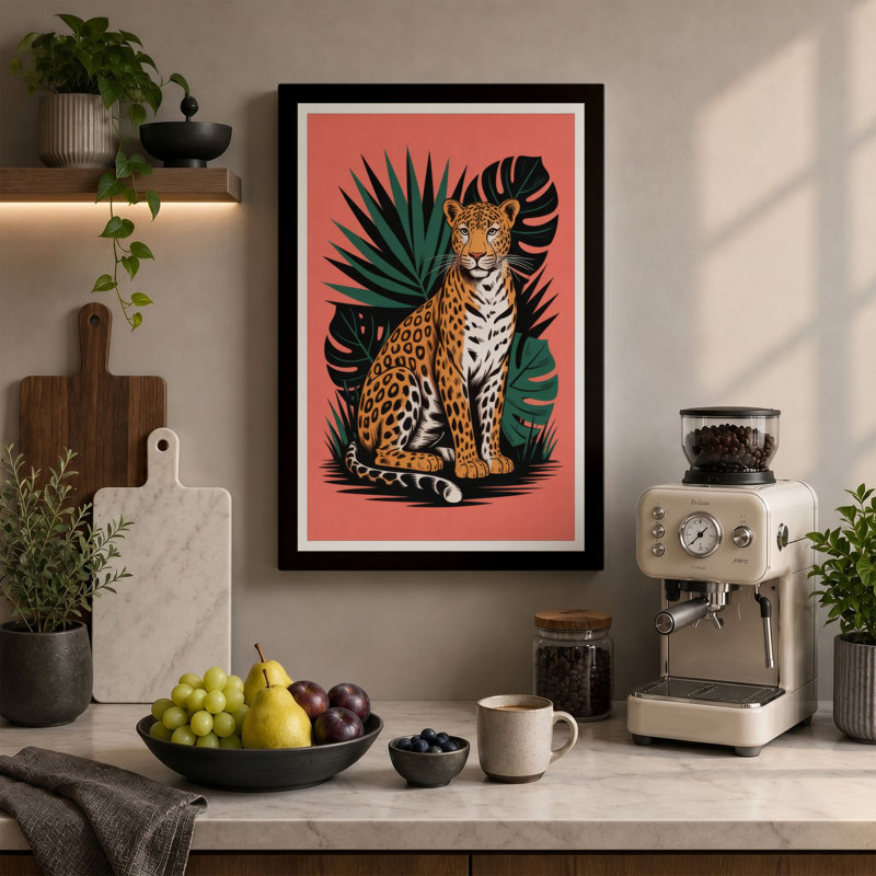 Leopard in the Jungle Tropical - Wrapped Canvas, 18x12 - 45.7 x 30.5 cm, Cream Border