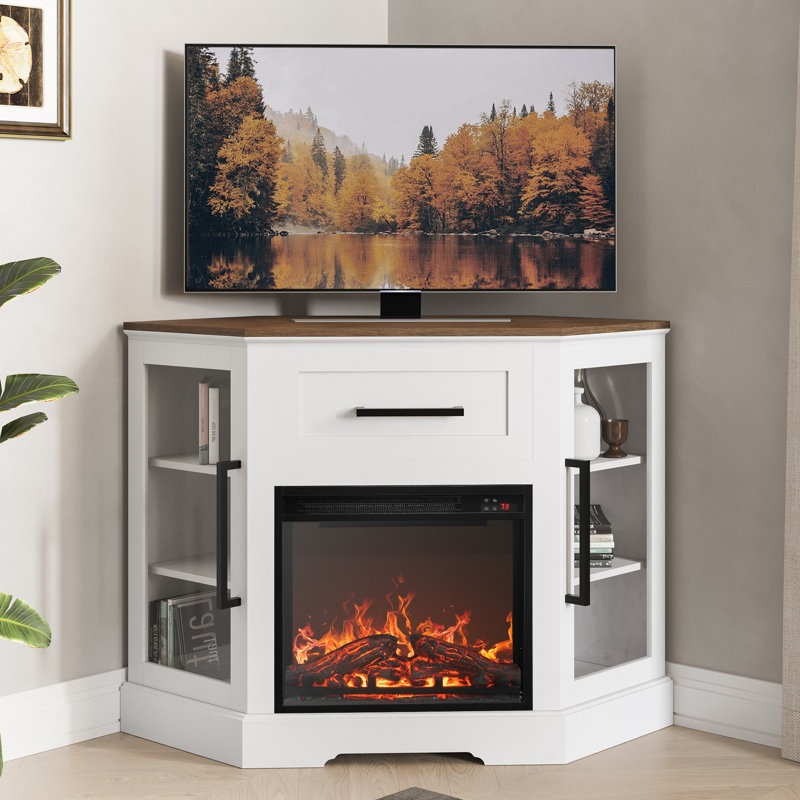 Lakeisha TV Stand for to 43" with Electric Fireplace Included, White