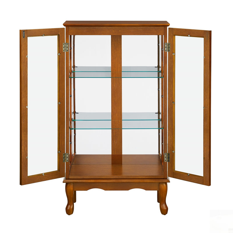 Vitrine lumineuse avec tablettes réglables, panneau arrière en miroir et portes en verre trempé pour un rangement et une présentation élégants