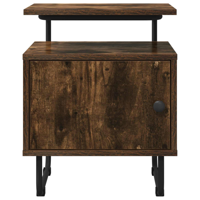 40 cm W Galvanised Steel Bedside Table, Smoked Oak