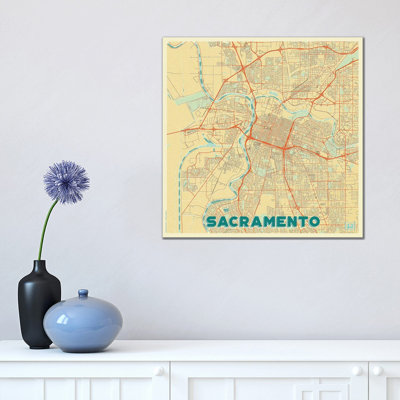 Sacramento Retro Urban Blueprint Map 1 Piece Wrapped Canvas Painting