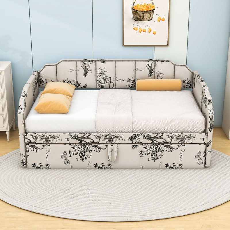 Lit de jour simple rembourré avec couchette escamotable et ports de chargement USB