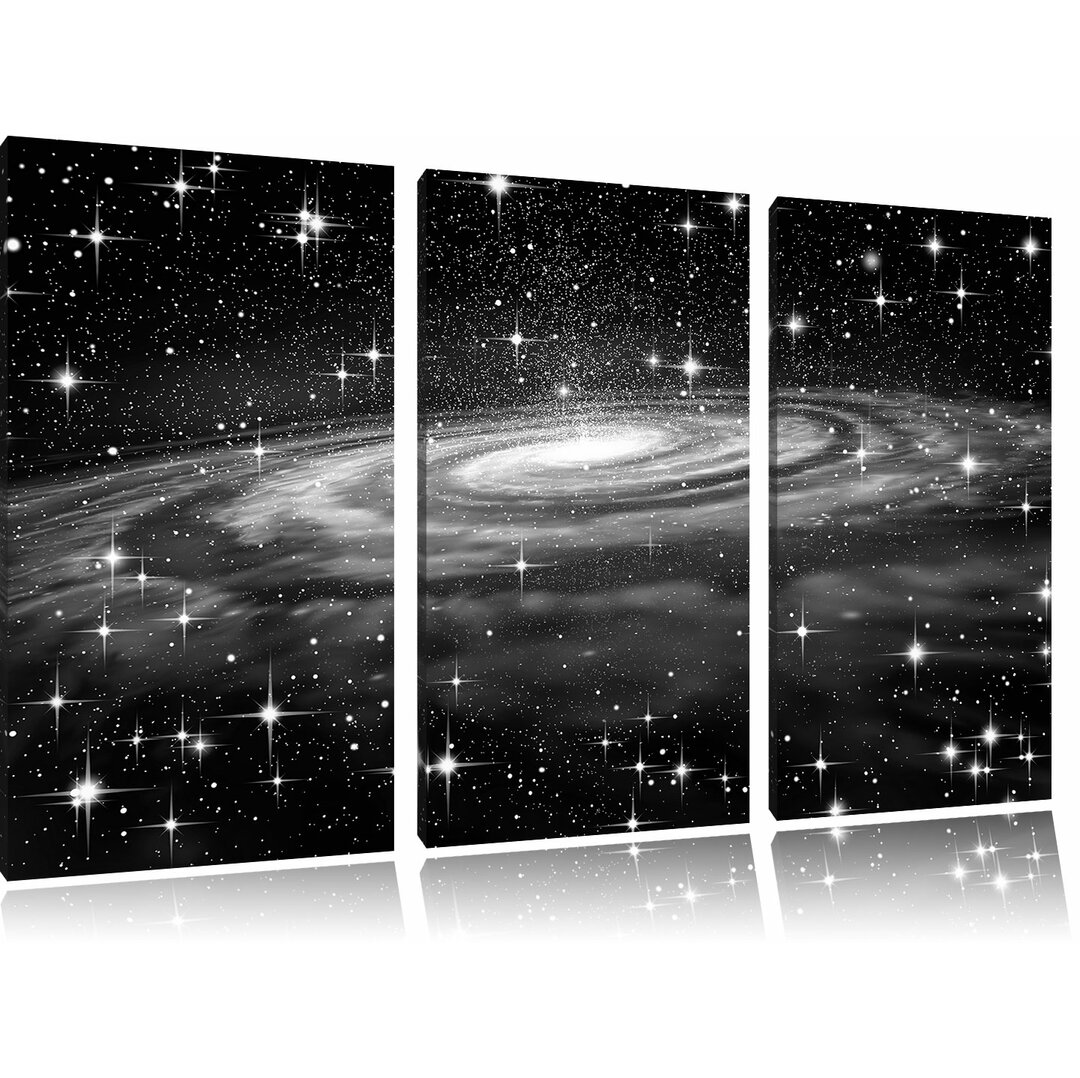 3-tlg. Leinwandbilder-Set „Spiralgalaxie im Weltall“, Grafikdruck