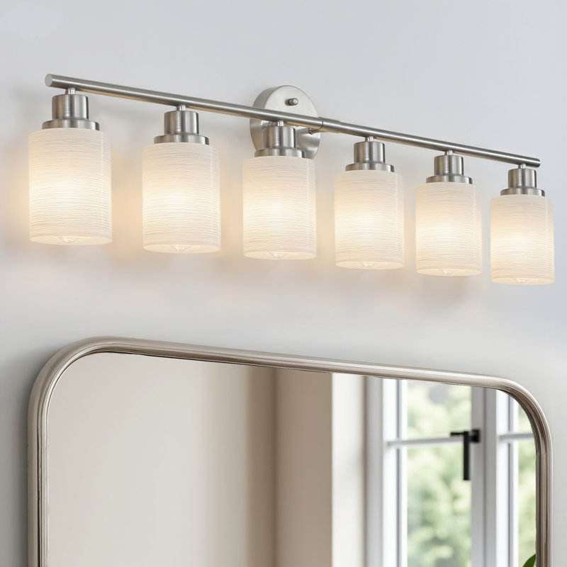 Luminaire de meuble-lavabo moderne / contemporain en nickel brossé 6 lumières 38,6 po Flynama