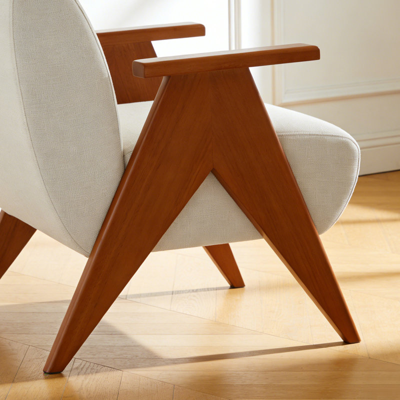 28"W Upholstered Arm Chair with Wood Legs, Beige