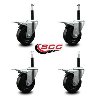 Hard Rubber Swivel 3/4 Inch Expanding Stem Caster Set Total Lock Brake