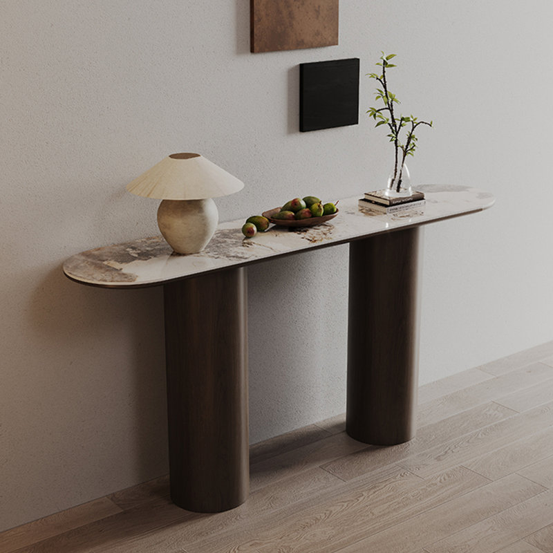 Simple retro oval console table, 33.5" H x 70.9" W x 15.7" D